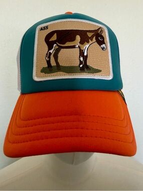 Trucker Hat with Orange Brim and Teal Crown - ASS Patch